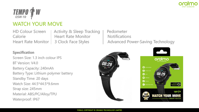 oraimo smart watch specification